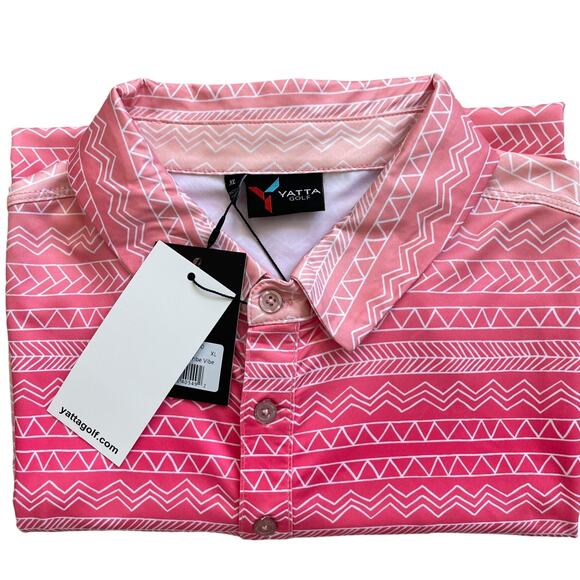 YATTA GOLF Men's Golf Polo Shirt Tribe Vibe Pink Stretch Wicking UPF Size XL NEW - Picture 1 of 11